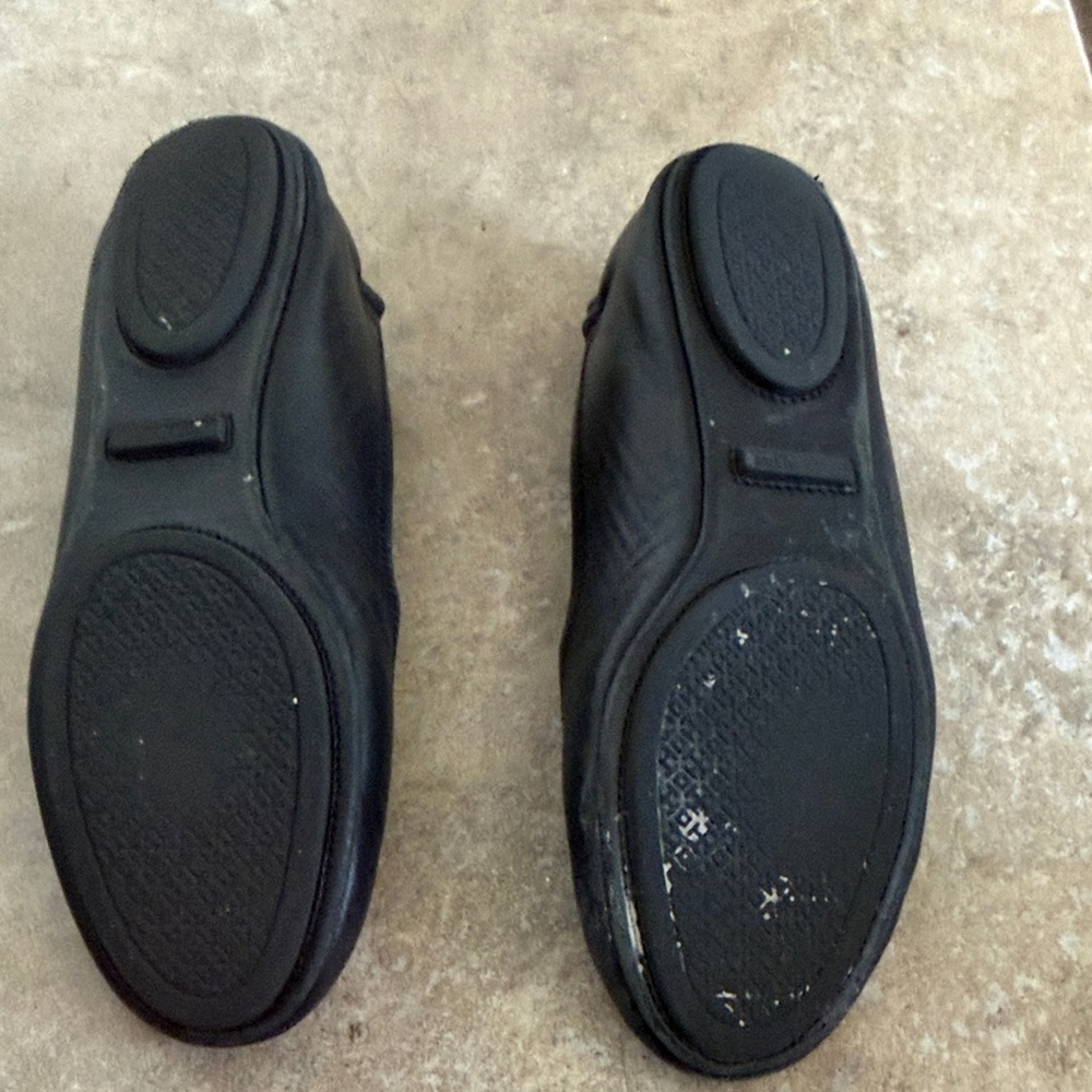 Tory Burch Black Leather Ballet Flats with Gold Logo Medallions - Picture 5 of 5